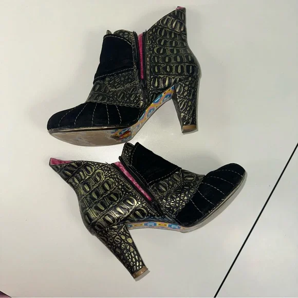 Irregular Choice Miaow Black and Gold Women's Aligator Heeled Ankle Boots 37 - Picture 7 of 9